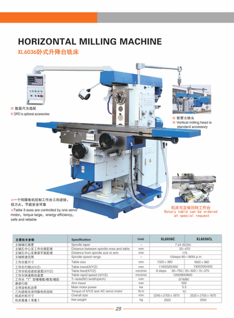 HORIZONTAL MILLING MACHINE XL6036C-XL6036CL