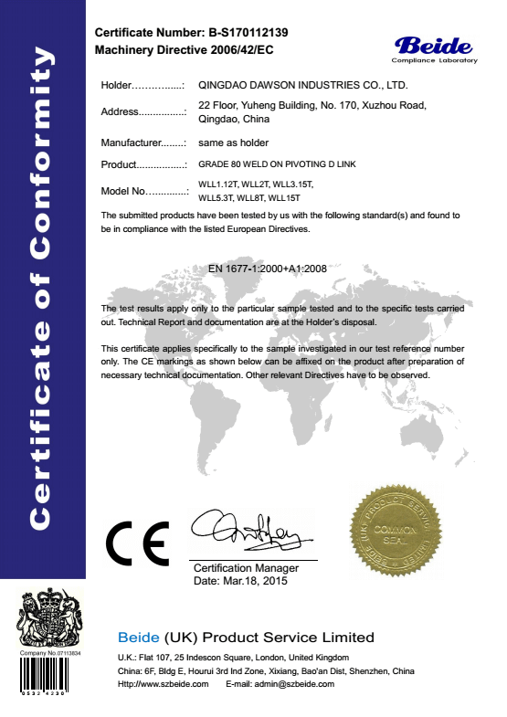 Certificado CE Grado 80 Soldadura en enlace D pivotante