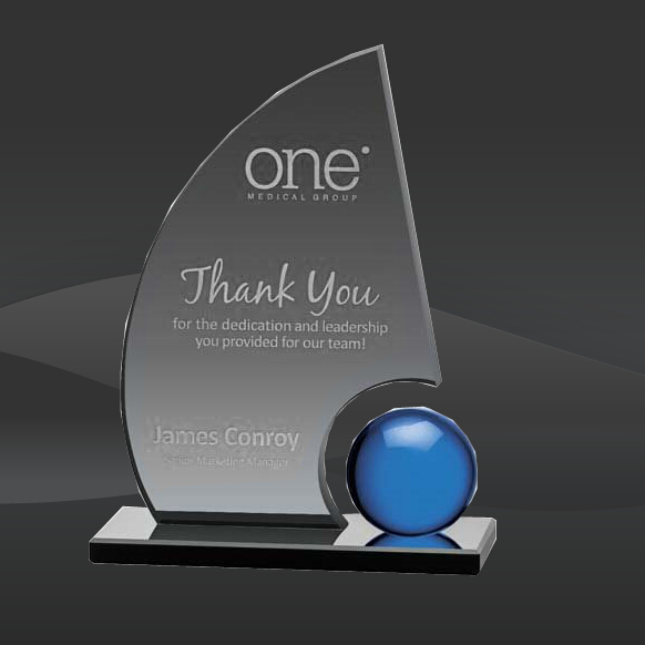 Smoked Sail Blue Orb Crystal Award (MP-AWK8643-B)