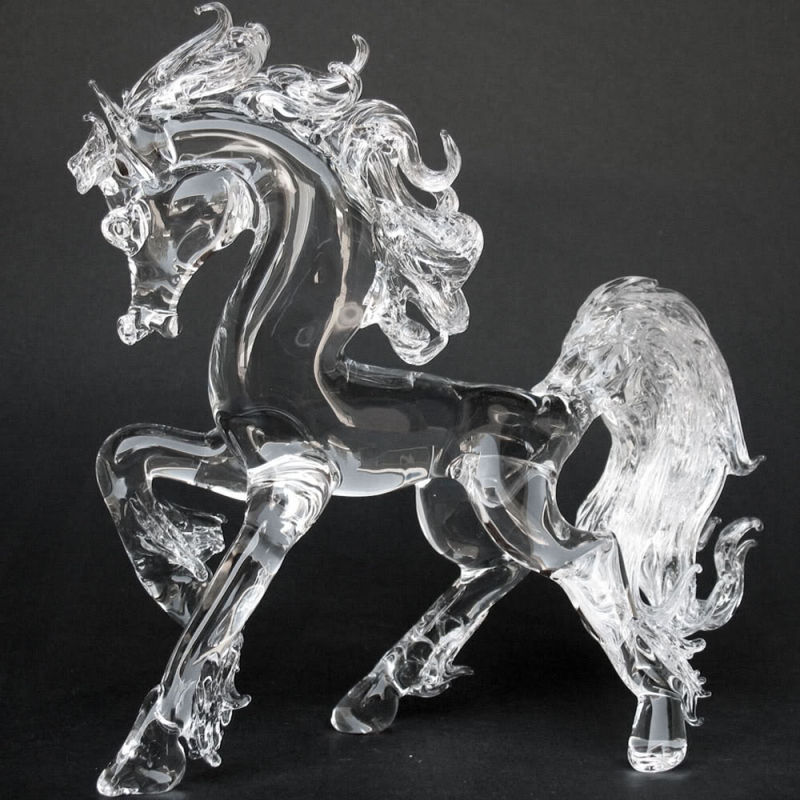 Horse Prancing Large Crystal Hand Blown Glass Figurine
