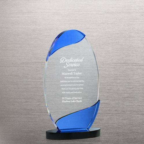 New Design Blue Wave Crystal Trophy for Service Awards