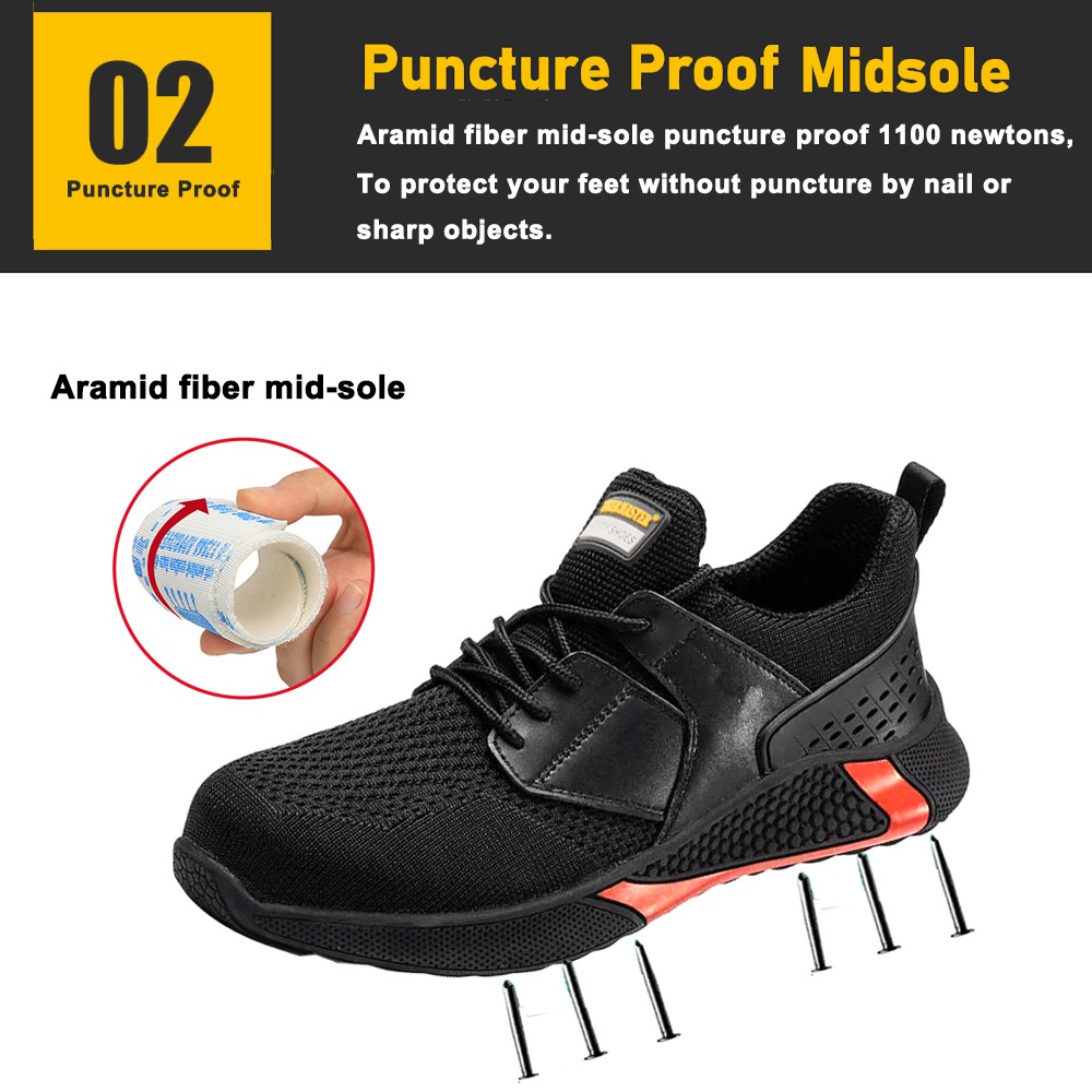 Non Slip Steel Toe 3D Fly Knit Safety Shoes Sports Light Weight