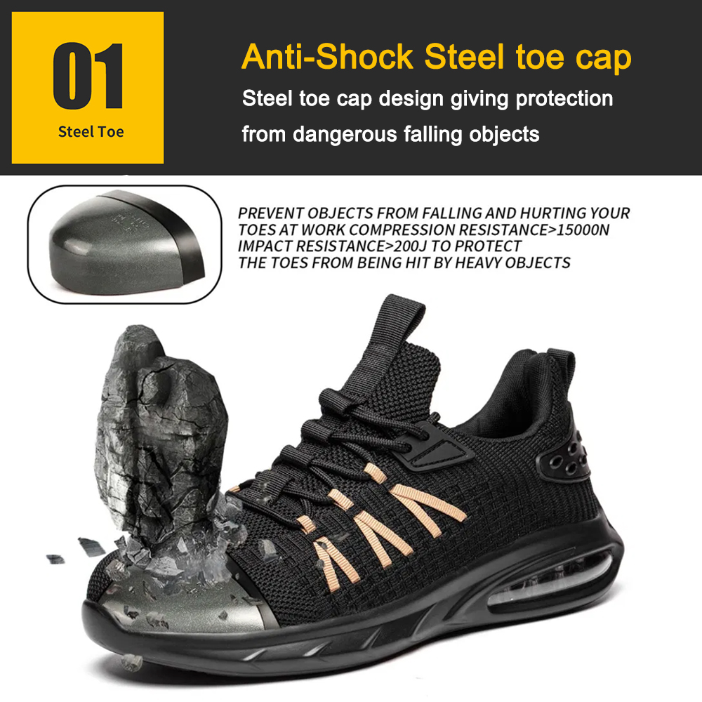 Air Cushioned Fashionable Sports Safety Shoes with Steel Toe