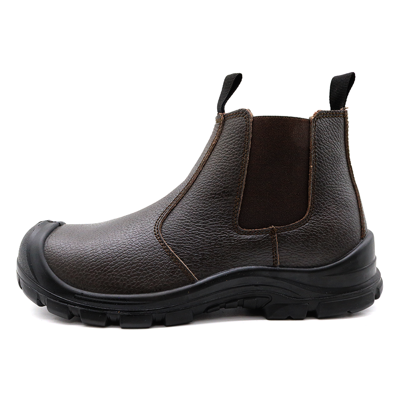 Dark Brown Leather Steel Toe Safety Shoes for Men without Lace
