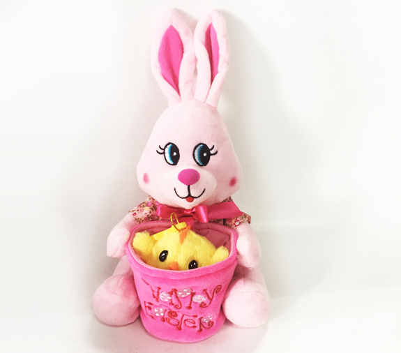 Easter Soft Plush Stuffed Pink Rabbit with Chicken Baby Toy