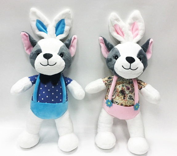 Lovely Dressed Couple Plush Dog Toys Stuffed With Rabbit Ear 