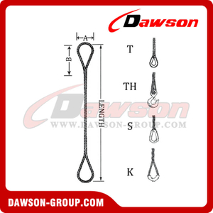 WS81-EE、T、TH、S&K テーパーアイ スプライス ワイヤー ロープ スリング