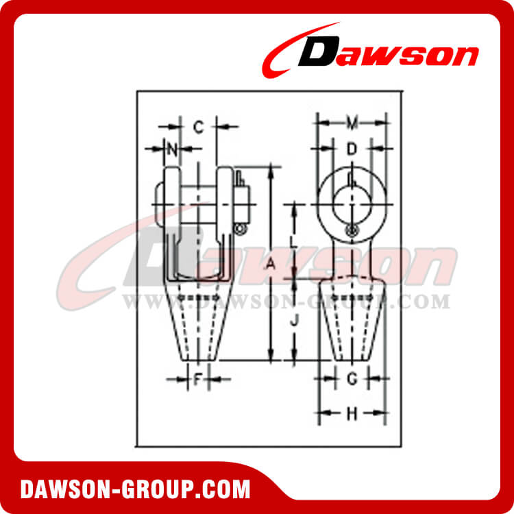 Conectores para cable de acero fundido de alta resistencia DG-416, conectores de acero forjado hasta 1-1/2', acero de aleación fundido de 1-5/8' hasta 4'