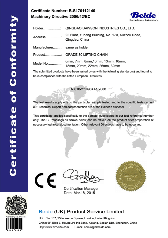 Cadena de elevaci&oacute;n de grado 80 con certificado CE - Dawson Group LTD.- Fabricante, proveedor, f&aacute;brica de China