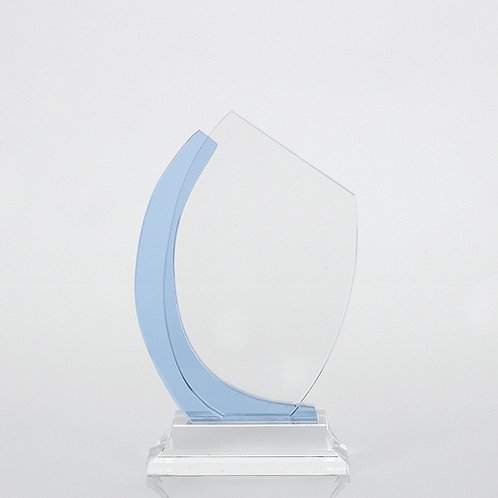 Manufacturer Curved Edge Light Blue Accent Crystal Trophy