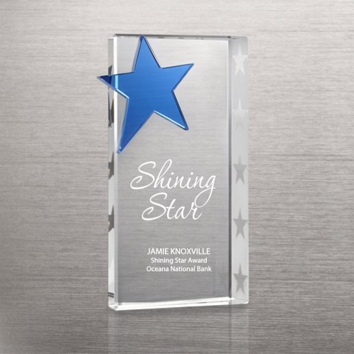 Rectangle Blue Star Crystal Trophy for Achievements (#70157)