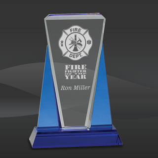 Wedged Pillars Blue Crystal Award (J-CRY535S)