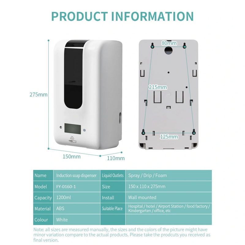 Detector de temperatura Termometría Medición automática de temperatura del sensor 2 en 1 Máquina integrada 1200ml Dispensador desinfectante de manos