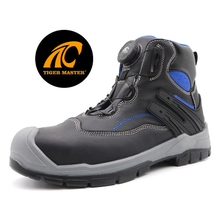 Fast Lacing System Black Cow Leather Safety Boots for Men
