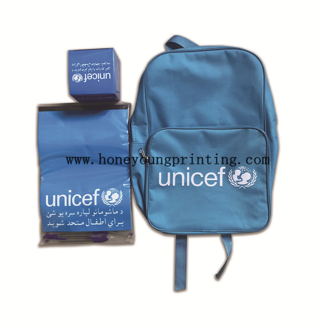 UNICEF tender exercise book backpack stationery set 