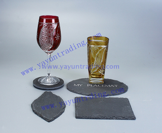 red wine glass with slate tray