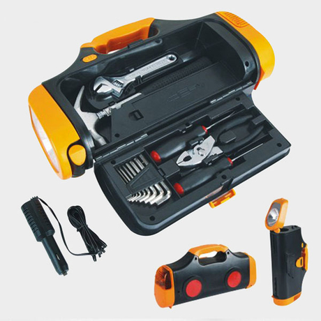 Tool Kit with LED Torch Light and Car Lighter Adapter