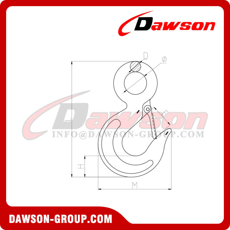 Gancho para eslinga tipo ojo de acero al carbono o aleación forjada italiana DS505