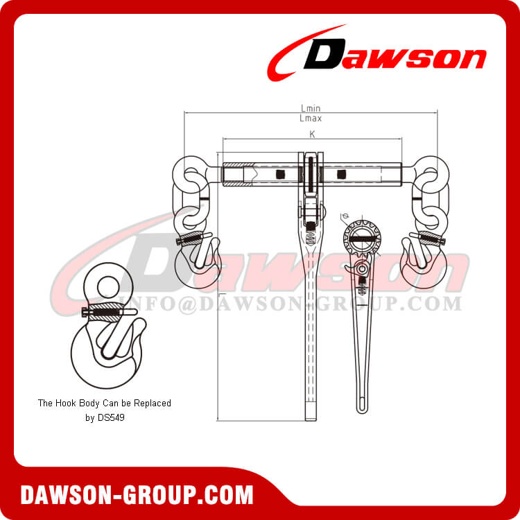 Carpeta de trinquete DS753 G80 con ganchos de seguridad seg&uacute;n EN 12195-3, carpeta de carga tipo trinquete de grado 80 - Dawson Group Ltd. - Fabricante, f&aacute;brica de China