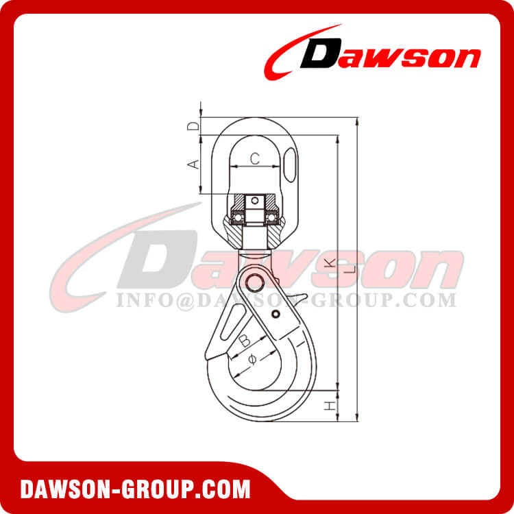 DS490 G80 / Grado 80 6-16MM Gancho autoblocante giratorio con rodamiento para cadenas G80