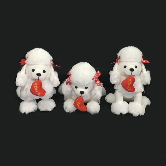 Custom White Stuffed Plush Soft Dog Toys with Red Heart
