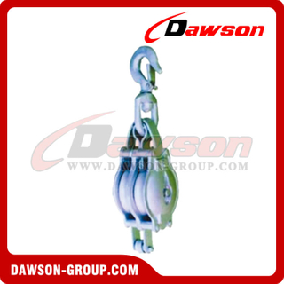 Bloque de Shell de hierro maleable DS-B017 para polea doble de cuerda de Manila con gancho giratorio