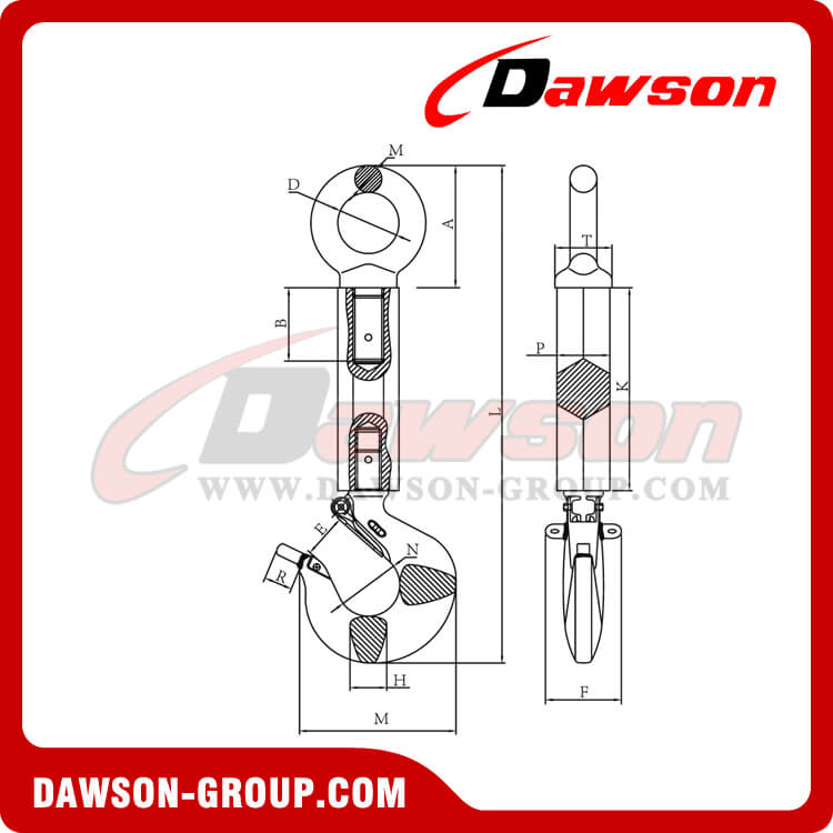 Gancho de vástago de aleación DS552 WLL 5.4-31.5T con tornillo de ojo, ganchos de vástago de ojo submarino ROV