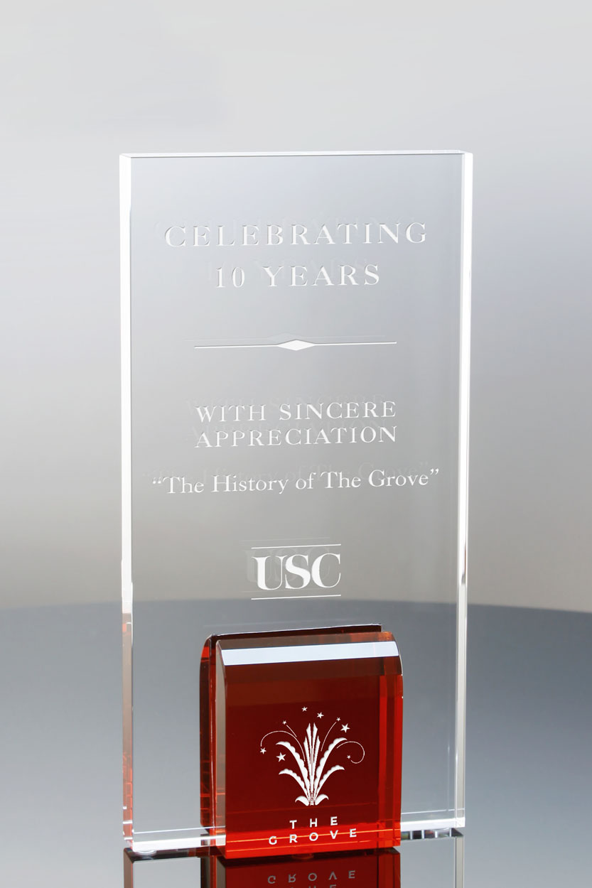 Appreciation Plaque Calescent Ruby Crystal Award