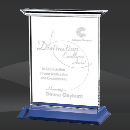 Solid Blue Column Crystal Award (MP-OPT8201-LV, MP-OPT8202-LV, MP-OPT8203-LV, MP-OPT8204-LV, MP-OPT8205-LV)