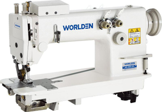 WD-3820PL二针Chainstitch缝纫机与制帽工人。