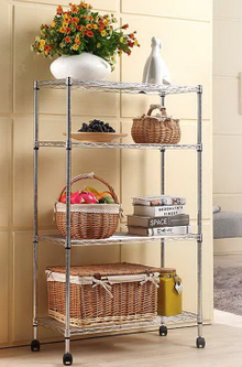 Four Tiers Chrome Plated Home Use Wheeled Wire Shelf (9035170)
