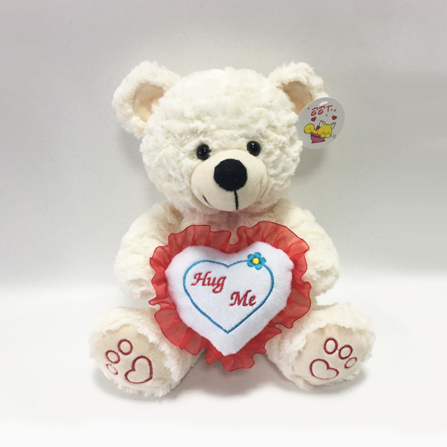 Cute Beige Valentine Teddy Bear Hug Big Red Heart Plush Toy 