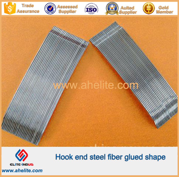 Hook end steel fiber glued shape