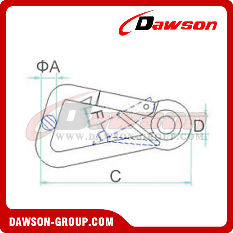 MOSQUETON DE &Aacute;NGEL OBLICUO CON OJAL Y PASADOR DE RESORTE - DAWSON GROUP LTD.- FABRICANTE, PROVEEDOR, F&Aacute;BRICA DE CHINA