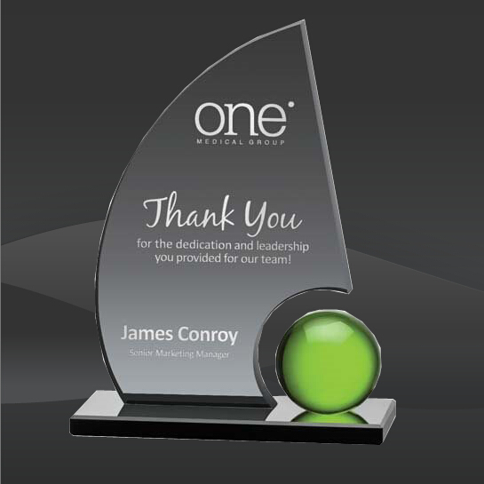 Smoked Sail Green Orb Crystal Award (MP-AWK8643-G)