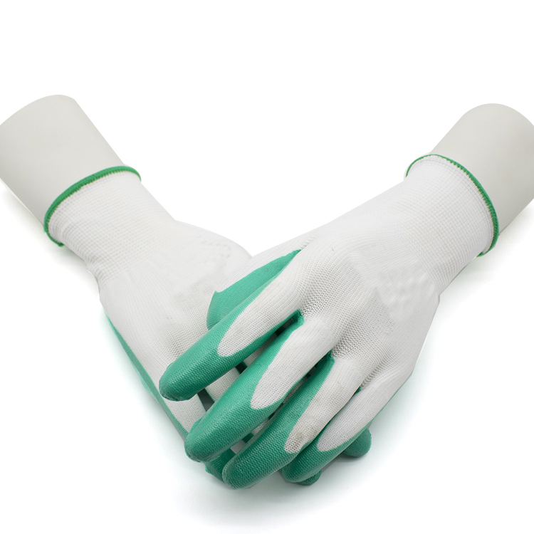 Custom Logo Green Nitrile Coated Industrial Safety Work Gloves CE EN 388
