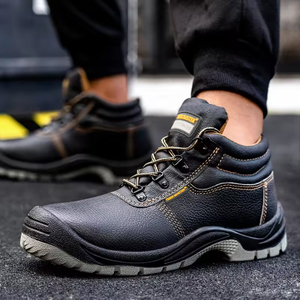 Black Cow Leather Steel Toe Construction Safety Shoes for Men