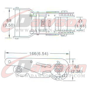 DG-B007 1_5 ''ラチェット バックル、35MM 38MM ラチェット バックル、2500kgs の図面 - 中国ドーソン サプライヤー
