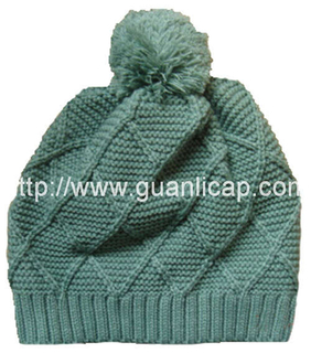 100% acrylic knitted girl's hat with pom-pom on top