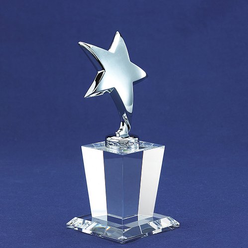 Hot Selling Silver Star Shining Star Trophy with Crystal Base