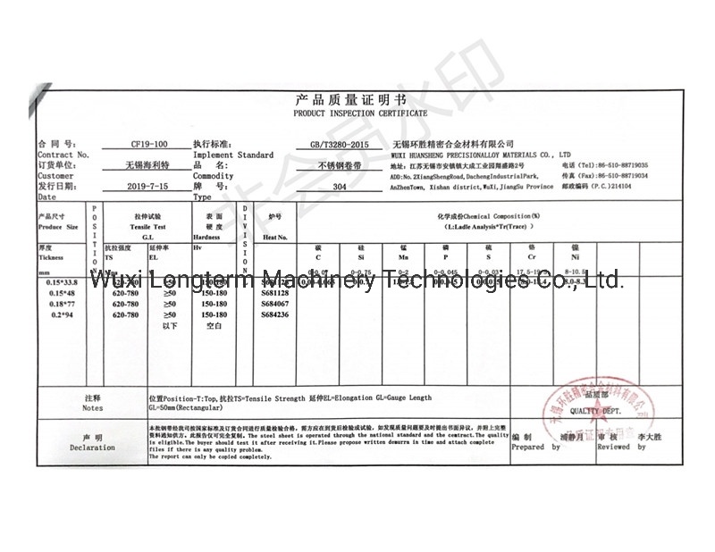 Customized Width 304 Stainless Steel Laser Cutting Metal Strip