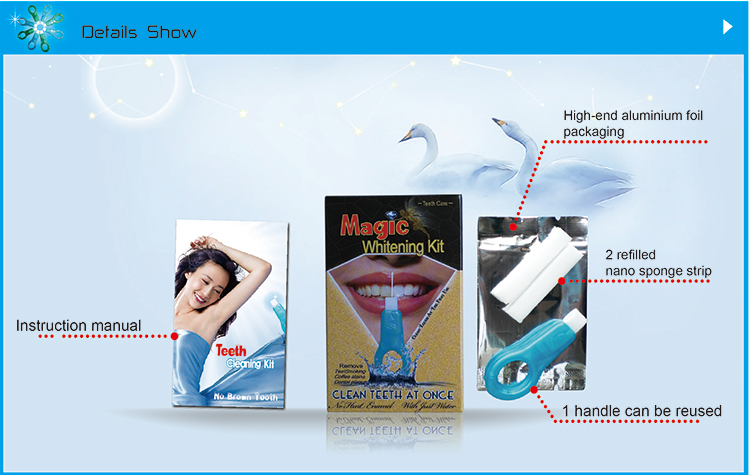Magic teeth cleaning kit with our advanced high density compressed sponge Kit de limpieza de dientes mágicos con nuestra esponja comprimida avanzada de alta densidad