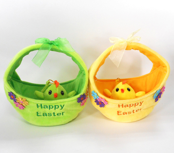 Colorful Happy Easter Plush Flowers Basket with Animals