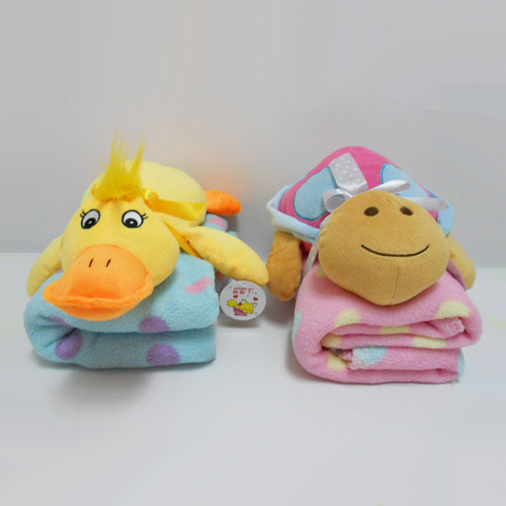 Safe and harmless plush animal cotton baby blanket China baby security blanket with animal toy