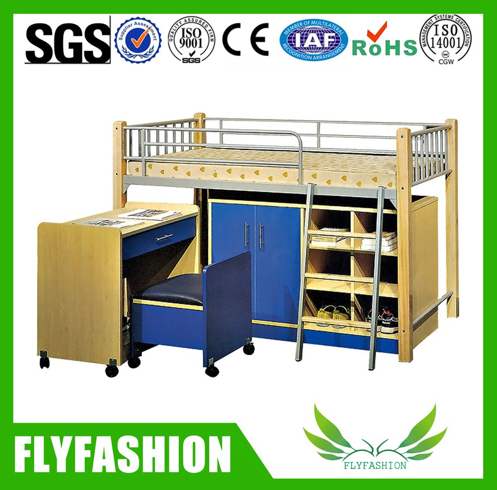 China Flat Ladder Single Student Bunk Bed With Desk And Wardrobe