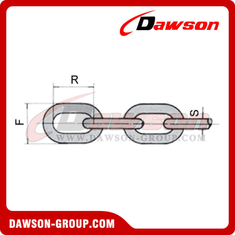 Обычная длиннозвенная цепь из мягкой стали диаметром 3,2–25,4 мм.