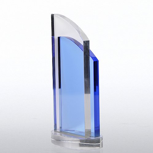 Wholesale Double Pane Light Blue Accent Crystal Trophy