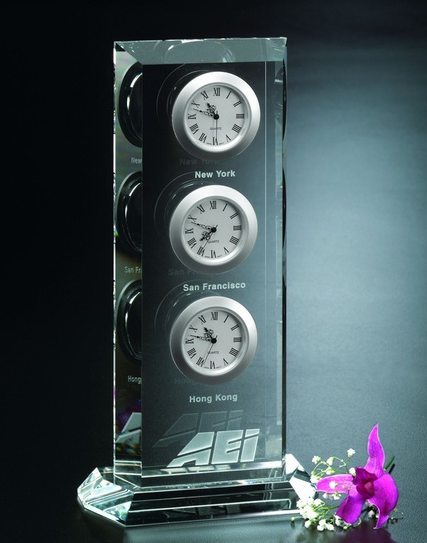 Trilogy Clock Optical Crystal Award (CA-1194)