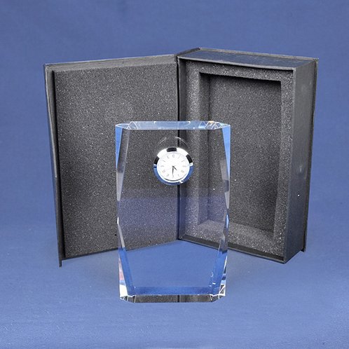 Tall Silver Accent Crystal Award Clock for Corporate Gifts (#78239)