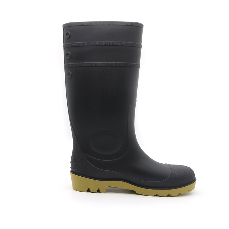 CE verified black PVC safety rubber rain boots with steel toe cap